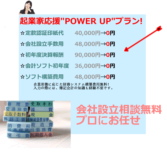 初年度５つの０円キャンペーン【会社設立後も充実のサポートプラン】